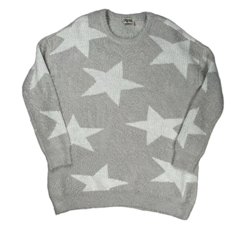 Show Me Your MuMu Leighanne Sweater S Fuzzy Star Knit Pullover Oversized Grey